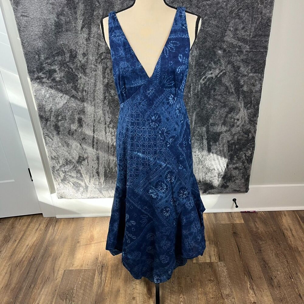 Polo Ralph Lauren Asymmetrical Sleeveless Blue Patchwork Dress Lined Women's 12